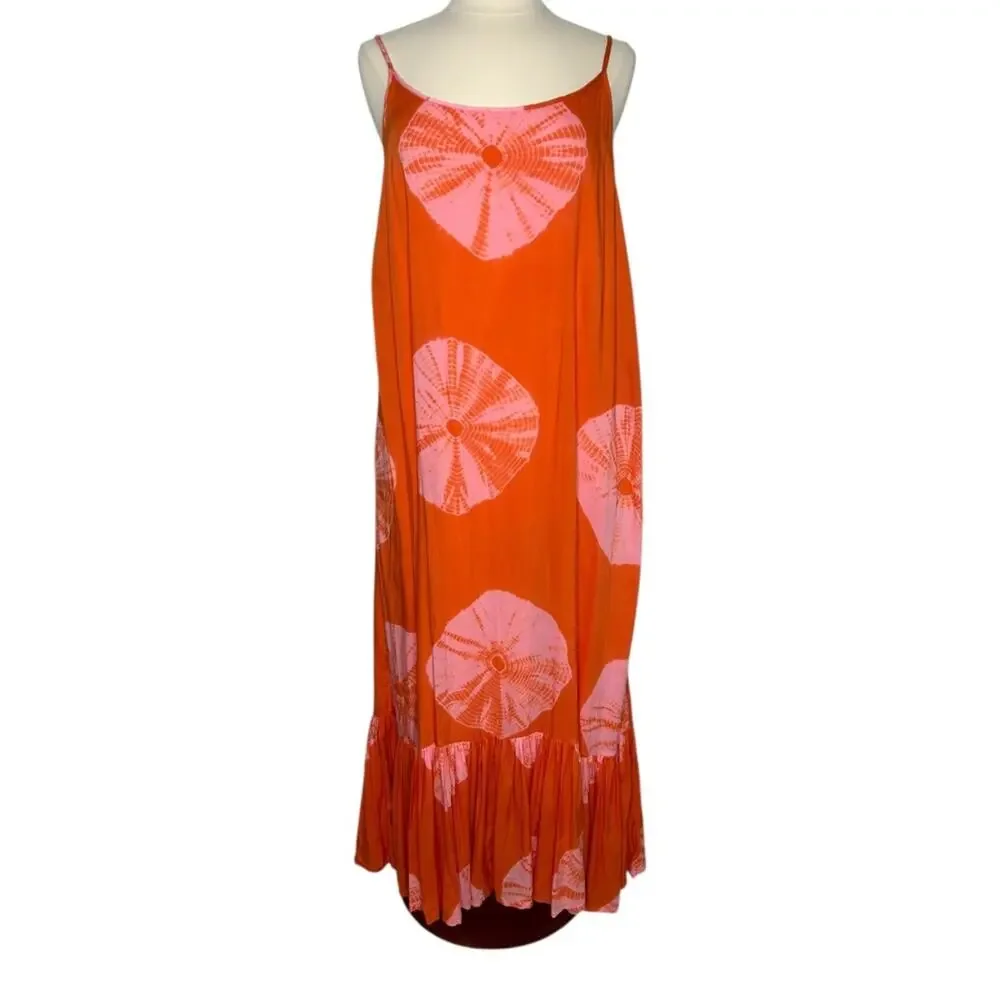 Anthropologie Norblack Norwhite Women's Orange Pink Flowy Tie Dye Maxi Dress S - Picture 2 of 10